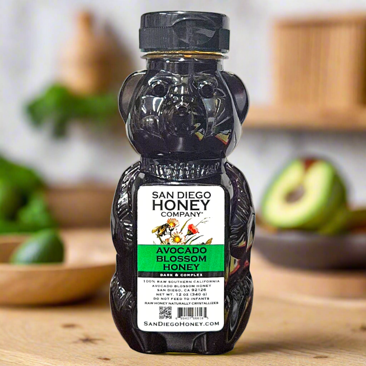Enjoy Avocado Blossom Honey in a 12oz bear — smooth, floral raw honey with rich flavor. Perfect for drizzling, tea, baking and toast. Small-batch San Diego honey.
