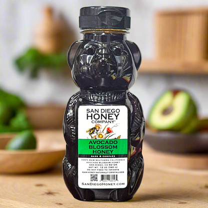 Enjoy Avocado Blossom Honey in a 12oz bear — smooth, floral raw honey with rich flavor. Perfect for drizzling, tea, baking and toast. Small-batch San Diego honey.
