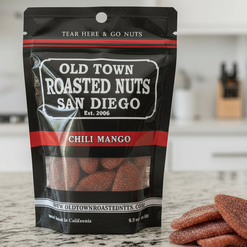 Packaged Chili Mango Old Town Roasted Nuts, San Diego.