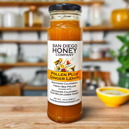 Boost your day with our Raw Bee Pollen + Ginger Lemon Honey — a zesty, nutrient-rich blend perfect for tea, toast, smoothies, and natural wellness support.