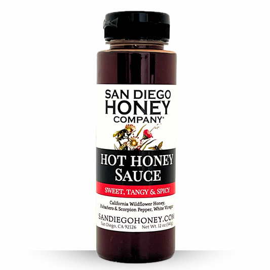 Try our Hot Honey Sauce — spicy, artisanal honey with a kick. Perfect on pizza, wings, tacos & more. Small-batch San Diego honey with bold flavor.