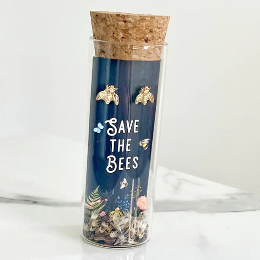 Gold Save the Bees Earrings and Wildflower Seeds