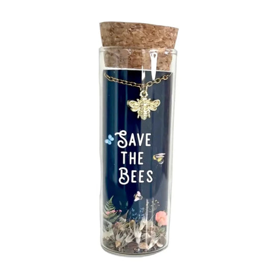Gold Save the Bees Necklace and Wildflower Seeds