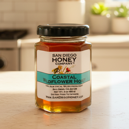 Enjoy Coastal Wildflower Honey in a 12oz bear — raw, floral & versatile from bees foraging native coastal blooms. Perfect for tea, toast, baking & drizzling.